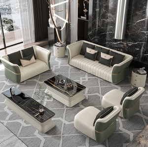Moderno minimalista estilo americano Modular <span class=keywords><strong>Cheslong</strong></span> patas doradas <span class=keywords><strong>sofá</strong></span> Mesa sala de estar sofás de cuero marrón - Product Image 1