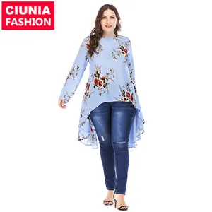 2024# Best Selling Plus Size Long Top 6 Colors Arabic Printed Modest Clothing Turkish Clothes Muslim Tunic Tops For Women