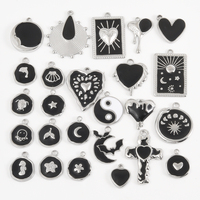 Pendentifs en émail couleur argent noir Senmei, breloques en acier inoxydable en forme de soleil, cœur, animaux pour la fabrication de bijoux DIY, colliers