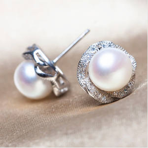 Pendientes de Perlas Akoya Mikimoto, Plata 925, Diseño de Flor, Perlas Redondas Blancas AAA, Engaste de Bisel, Joyería de Boda para Mujer - Product Image 5