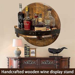 Mensola a <span class=keywords><strong>Botte</strong></span> in Legno, Espositore Rotondo da Parete per Bottiglie di Vino e Liquori, Scaffale <span class=keywords><strong>Portabottiglie</strong></span> Robusto per Cucina - Product Image 3