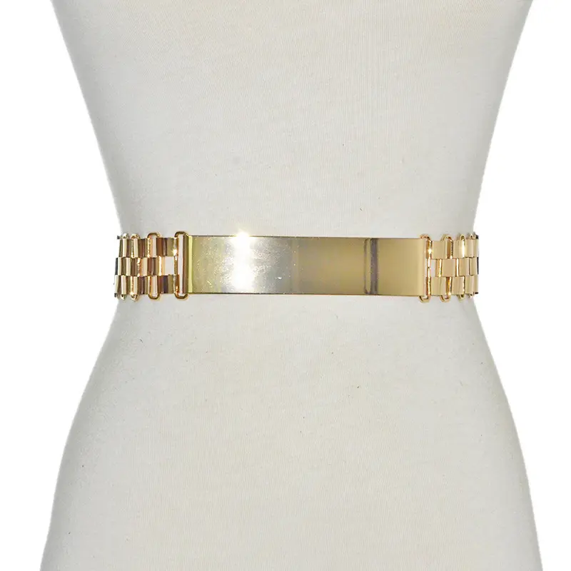 Gold sequined metal belt for women fashion versatile metal mirror elastic belt