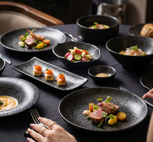 Minimalist <b>Black</b> Rustic Ceramic <b>Plates</b>, Creative Fine Dining Plating Tableware, Support Customization for Hotel, Restaurant - Product Image 2