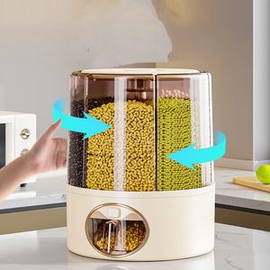 Reisbehälter und Müslispender, 360° drehbar für Haus und Küche, durchsichtiger Organizer aus Kunststoff, Vorratsbehälter für Trockenlebensmittel mit 6 Fächern - Product Image 2