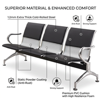 Chaise d'attente d'hôpital à assise individuelle en PVC noir, dossier perforé en acier laminé à froid chromé, pour hall d'entrée, approvisionnement en gros