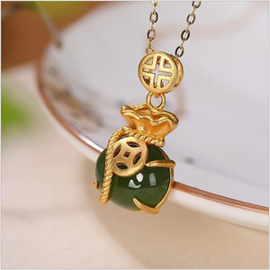 Southern Red Agate Lucky Bag Necklace Set Chinese Style Antique Gold Jewelry For Women Gift Fashion Jewelry Zinc Alloy - Product Image 4