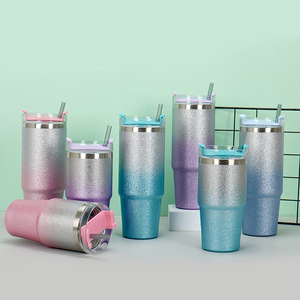 Stainless Steel Tumbler 30oz Gradient Color <b>Double</b> <b>Wall</b> Vacuum Insulated Travel Mug With Straw - Product Image 2