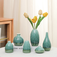 Vase à fleurs moderne minimaliste en céramique émaillée pierre bleue, fait main au Japon, avec glaçure créative fluide, décoration d'intérieur vintage, petit vase