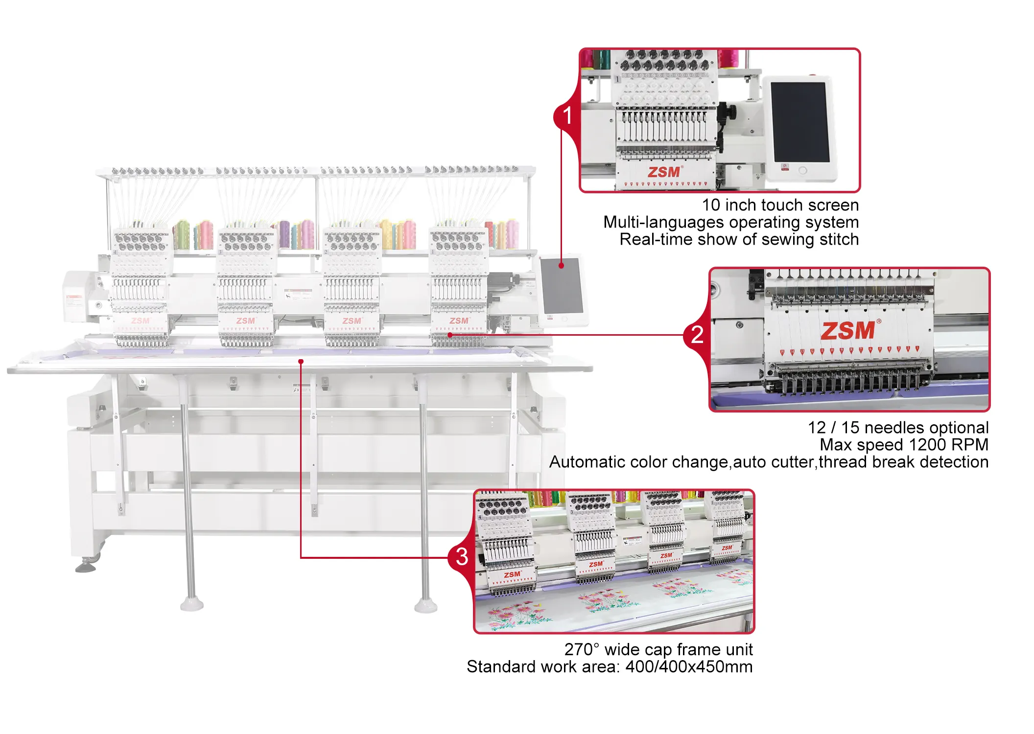 Macchina da ricamo elettrica computerizzata a quattro teste della macchina da ricamo della maglietta del cappuccio piano industriale di buona qualità