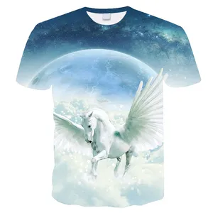 Promotional polyester beautiful wings horse fantasy pattern t shirt with 3D printing/3d men t shirt/3d sublimation t-shirt