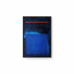 Rothko Style Abstract Canvas: Deep Blue with Red Line Accent,<b>BLACK</b> <b>FRAMED</b> CANVAS - Product Image 2
