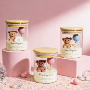 Bougie parfumée en verre en forme d'ours mignon avec couvercle en bambou, bougie d'aromathérapie, décoration d'intérieur et cadeau d'anniversaire pour enfants et femmes - Product Image 1