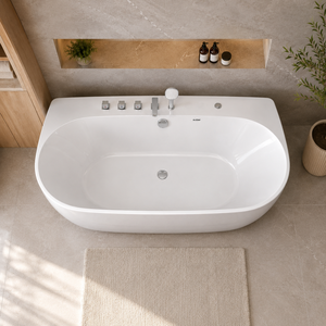 <span class=keywords><strong>Baignoire</strong></span> balnéo murale <span class=keywords><strong>en</strong></span> acrylique blanc brillant de qualité supérieure avec robinet sur le rebord et jets d'air massants pour salle de bain de luxe - Product Image 3