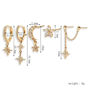 <span class=keywords><strong>Ensemble</strong></span> de boucles d'oreilles ZUOLA de luxe plaqué or véritable 18 carats, avec zircone cubique 5A, motif étoile et fleur, tiges en argent S925, hypoallergéniques, bijoux de boutique pour femmes - Product Image 6