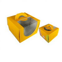Boîte à gâteau jaune avec poignée et fenêtre transparente |   Emballage en papier personnalisé pour boulangerie et pâtisserie