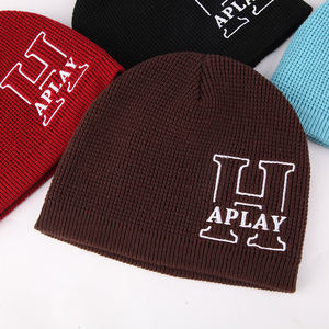 맞춤형 승화 전사 전면 프린트 Y2K 로고 커프리스 남녀공용 겨울 니트 스컬리 비니 모자 - Product Image 3