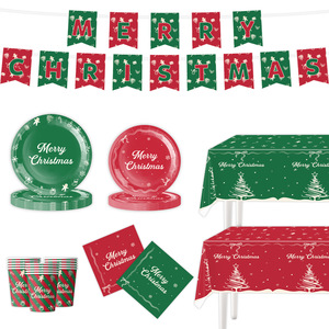 DAMAI Christmas Tableware Set Red and Green Party Supplies Christmas Theme Disposable Tableware for Christmas Holiday - Product Image 1