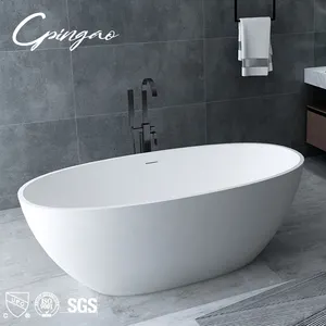 Hotel Top vendita ovale bianco pietra artificiale acrilico ammollo bagno Freestanding superficie solida vasca da bagno