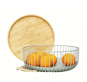 <span class=keywords><strong>Cesta</strong></span> de Frutas de Bambú con Tapa de Madera SINCERE, 11.4\"x11.4\"x4.5\", Contenedor de Almacenamiento <span class=keywords><strong>para</strong></span> Encimera de Cocina, Cestas de Alambre Metálico <span class=keywords><strong>para</strong></span> Frutas - Product Image 1