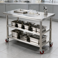 Plan de travail en acier inoxydable robuste à 3 niveaux, table de préparation pour cuisine commerciale avec dimensions personnalisées et pieds réglables