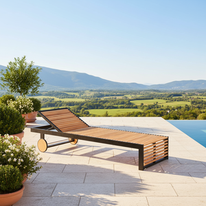 Chaise longue en teck, chaise longue de jardin, mobilier d'extérieur pour hôtel, chaise longue en aluminium - Product Image 1