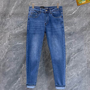 Offre Spéciale jeans slim délavés de couleur unie de haute qualité avec trou blanc pour hommes - Product Image 5