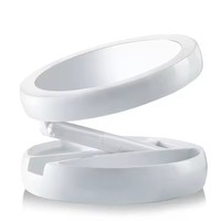 Miroir de bureau blanc pas cher 10X avec lumière, miroir de maquillage LED portable pliable avec rangement, charge USB, miroir cosmétique
