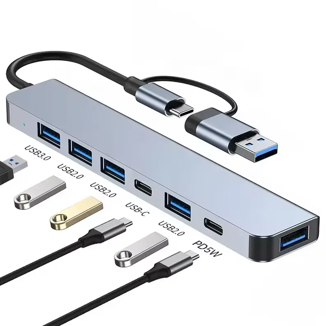 USB 3.0 Hub with Type C SD TF Interfaces Aluminium Card Reader and Data Transfer Adapter for Laptop Multi-port Hub