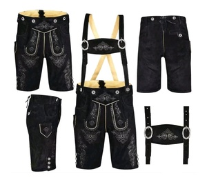 2023 authentique allemand Vintage mode hommes Oktoberfest Lederhosen noir daim cuir Shorts OEM imprimer garçons été taille - Product Image 2