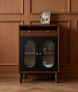 Midcentury Modern Solid Wood <b>Cabinet</b> With Oval Glass Doors 1 Drawer <b>Storage</b> Living <b>Room</b> Furniture Turned Legs - Product Image 5