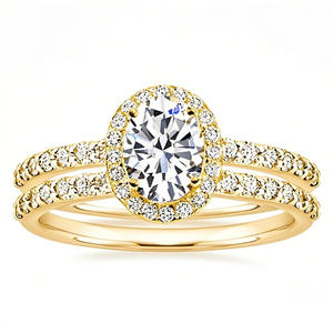 Anello di fidanzamento da donna T0600 in oro giallo con diamante taglio ovale, stile classico con diamanti naturali e pietre laterali - Product Image 2