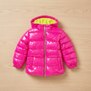 Chaqueta Acolchada Rosa con Capucha, Cierre de Cremallera, Cortavientos, Abrigo de Invierno Unisex, Color Sólido Informal, Corte Regular, Forro de Piel Sintética - Product Image 4