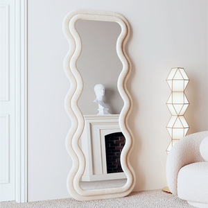 Espejo Ondulado Irregular, Espejo de Piso Arqueado, Espejo de Pared, para Estar de Pie o Apoyado <span class=keywords><strong>Contra</strong></span> la Pared, para Dormitorio, Marco de Madera Envuelto en Franela - Product Image 2