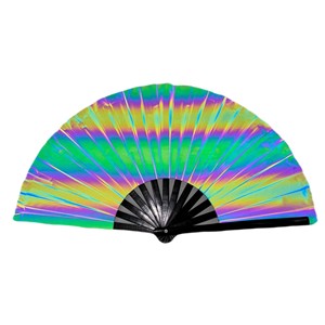 Night <span class=keywords><strong>Club</strong></span> rave Festival Fiesta accesorios fuerte rígido reflectante iridiscente holográfico plegable Clack ventilador de bambú de mano - Product Image 2