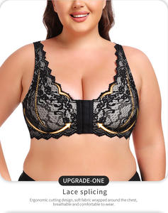 Mulheres XL Plus Size Lace Sheer Bra Push Cup Frente Aberta Lingerie com Suporte Seios Grandes Peitos Enormes Calcinha Diário Padrão - Product Image 2