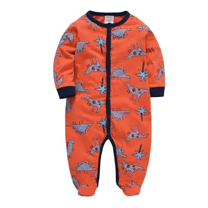 Romper Bayi Baru Lahir 100% Katun Musim Panas Lengan Panjang Pakaian Bayi Laki-laki Jumpsuit Piyama Bayi Overall Dinosaurus