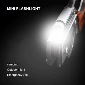 Hot Sale OEM Custom DIY Mini <b>LED</b> <b>Flashlight</b> Light Stainless Steel Blade EDC Folding Pocket Wood Handle Outdoor Survival Knife - Product Image 5