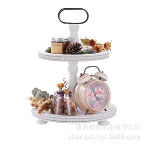 Bandeja rústica de madera con cuentas, soporte de frutas de dos niveles para mesa, soporte redondo de madera para postres y pasteles, decoración para mesa. - Product Image 1