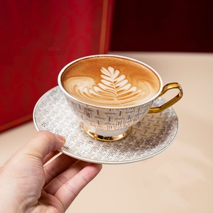 Factory Herringbone Pattern Bone China Porcelain Coffee <b>Espresso</b> <b>Cup</b> Saucer <b>Set</b> Pattern Europe Cafe - Product Image 3