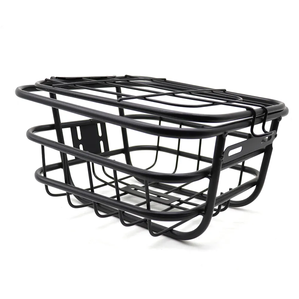 Simple retro iron large capacity bicycle front basket with cover crossword