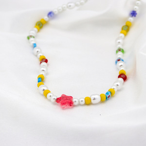 Collar de perlas sintéticas de estilo japonés y coreano con cuentas de estrellas coloridas, cadena corta para clavícula, joyería de moda unisex - Product Image 3