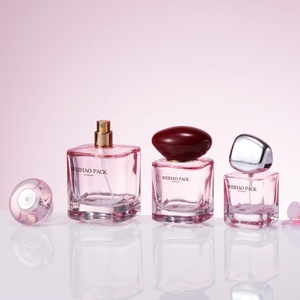 Envase Cosmético de Vidrio para <span class=keywords><strong>Perfume</strong></span>, Diseño Cuadrado Rosa Personalizado OEM ODM, 30, 50, 100 ml, Envase Rosa para <span class=keywords><strong>Perfume</strong></span> de <span class=keywords><strong>Mujer</strong></span> - Product Image 1