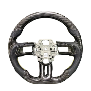 Nouvelle roue de couture jaune en cuir perforé en Fiber de carbone de popularité adaptée au volant de voiture Ford Mustang - Product Image 1