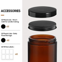 Bocaux à Bougies Ronds Ambrés de 8 oz avec Couvercles Noirs, Vides, en Verre de 250 ml pour Fabrication et Rangement de Bougies