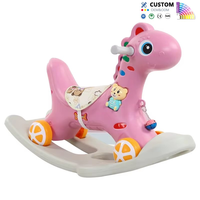 Jouet Cheval à Bascule 2-en-1 pour Enfants, avec Musique, Ours de Dessin Animé, Bandes Antidérapantes, Siège Large, Cadeau pour Tout-petits et Enfants, Vente en Gros