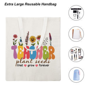Sac en toile personnalisé, cadeaux de remerciement pour les enseignants, cadeau pour la fête des enseignants, sac fourre-tout en toile réutilisable pour femmes - Product Image 2