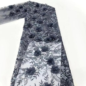 Motivo floreale con perline di pizzo africano con perla e paillettes in Tulle tessuto per il <span class=keywords><strong>vestito</strong></span> di Gala - Product Image 4