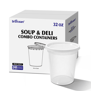 [240ct] 32 oz PP <b>Plastic</b> Heavy Duty Deli <b>Containers</b> with Lids Microwavable <b>Clear</b> - Product Image 4
