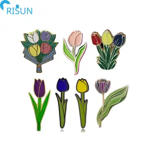 Wholesale Kawaii Tulip Bunch Enamel Pin Custom Logo Tulip Flower Houseplant Floral Enamel Lapel Pin Badge Brooch Plant Leaf Pins