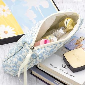 Borsa per il Trucco in Cotone con Chiusura a Cerniera per Donne, Grande Pochette da Viaggio Trapuntata, Organizer per Cosmetici da Ragazza, Blu, Marca LOHAS - Product Image 2